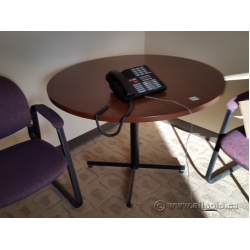 Dark Maple 42" Round Meeting Conference Table, Black Base